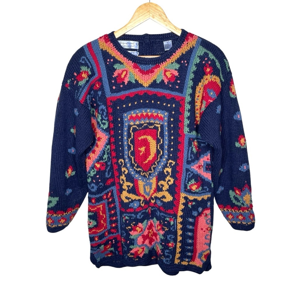 Vintage Signatures by Northern Isles Floral Hand‎ Knit Sweater Medium